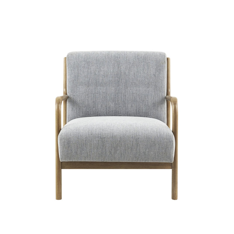Fauteuil texturé gris Mid-Century texturé avec dossier en bois massif et tissu, Grey