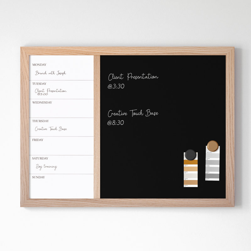 Thomas Martha Stewart Magnetic Weekly Calendar Dry Erase Board and Chalk Board with Liquid Chalk Marker, Brown