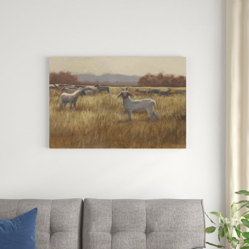 «Grazing Goats I», peinture sur toile, H 24 po x l 36 po