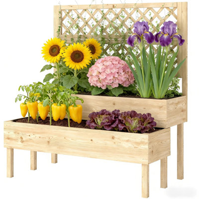 Trellis Planter Box For Patio, Ideal Climbing Plants, 42.5" X 20.5" Trellis, Two Spacious Boxes, Non - Woven Liners, Drainage At Bottom Outdoor Raised Garden Bed, In One Design Combining Boxes And