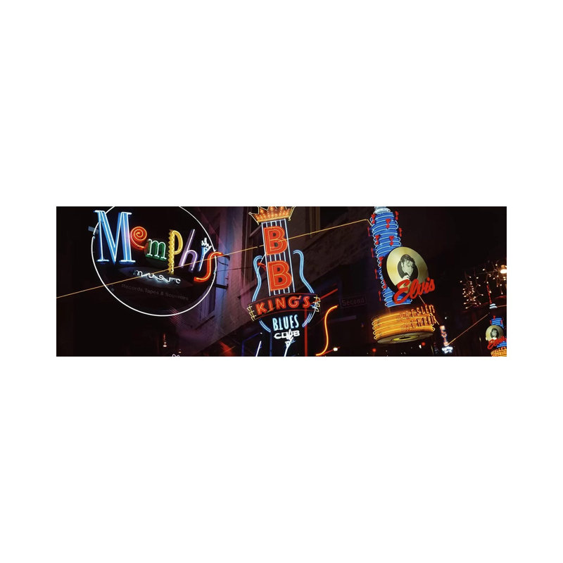 Low Angle View Of Neon Signs Lit Up At Night, Beale Street, Memphis, Tennessee, USA by Panoramic Images - Wrapped Canvas Panoramic Gallery-Wrapped Canvas Giclée