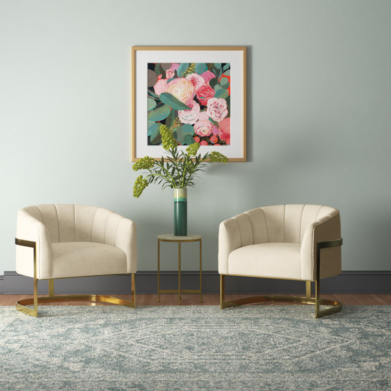 Fauteuil demi-tonneau rembourré l 30 po Romy, Velours beige