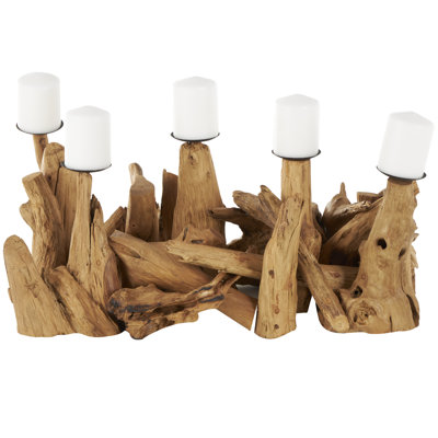Teak Wood Handmade Live Edge Decorative Brown Candelabra