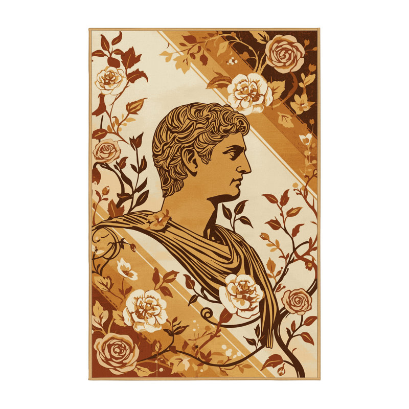 Tapis floral moelleux et doux en tissu brun classique Nikolas, 7 x 10