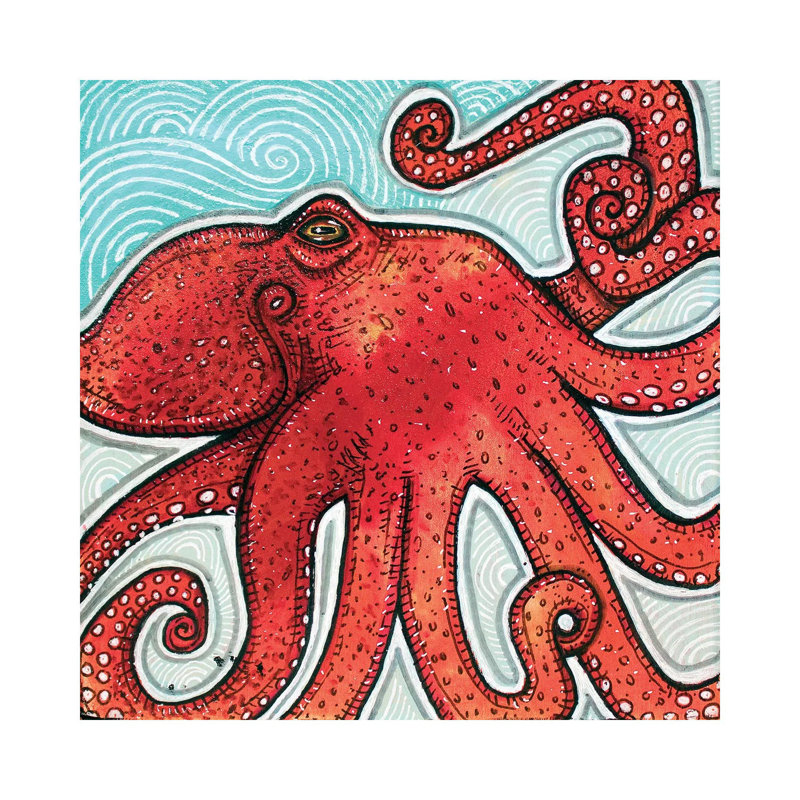 Little Red Octopus 1 Piece Wrapped Canvas Painting, 45.72 cm H x 45.72 cm W x 3.175 cm D