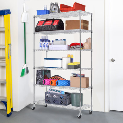 Tadley 48'' W Steel Height -Adjustable Shelving Unit 6-Tier Durable Garage Shelf Wire Shelf Storage Shelving Unit Adjustable Metal Storage Unit Heavy-Duty Wire Shelving Hold-Up to 2100lbs Rust Resistant Easy to Assembly for Home Kitchen