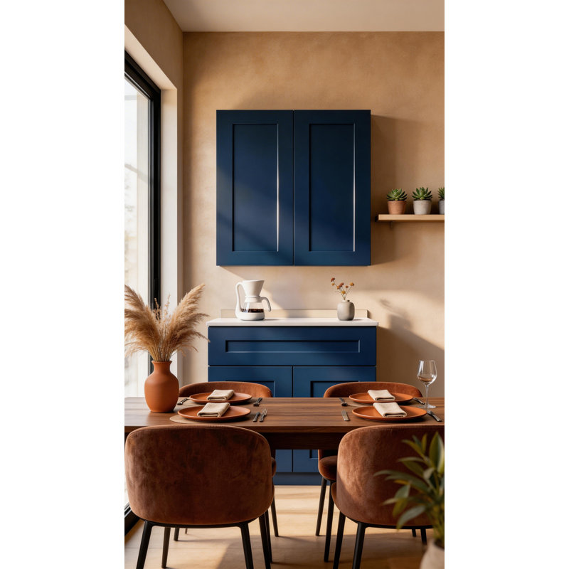 Armoire murale en bois massif bleu marine Shaker de 30 po - Charnières à fermeture en douceur, Marine