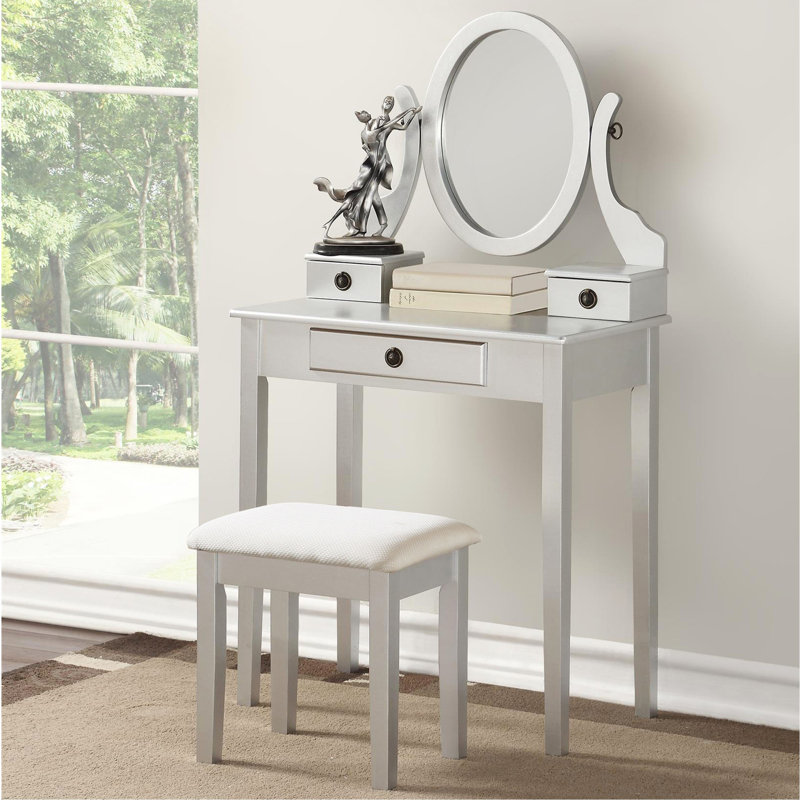 Ensemble coiffeuse et tabouret de maquillage Moniys, Argent