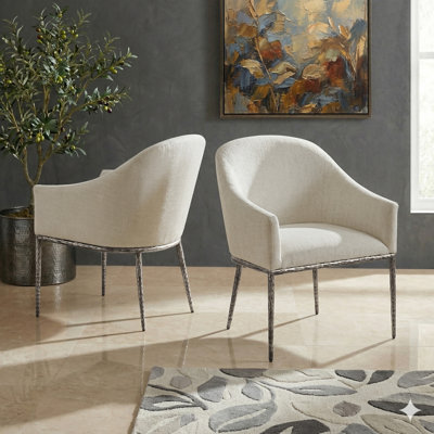 Lalia Modern Upholstered Hammered Metal Arm Chair