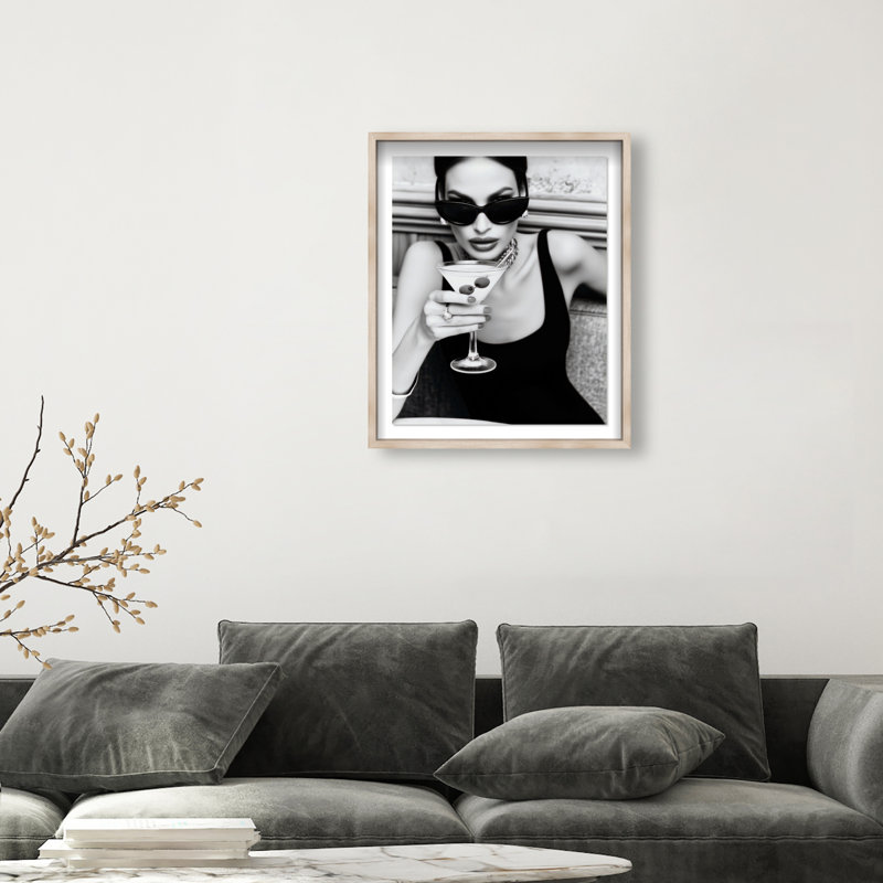 Midnight Sip Framed Graphic Art, 25.5"H x 21.5"W, Natural Oak Shadowbox