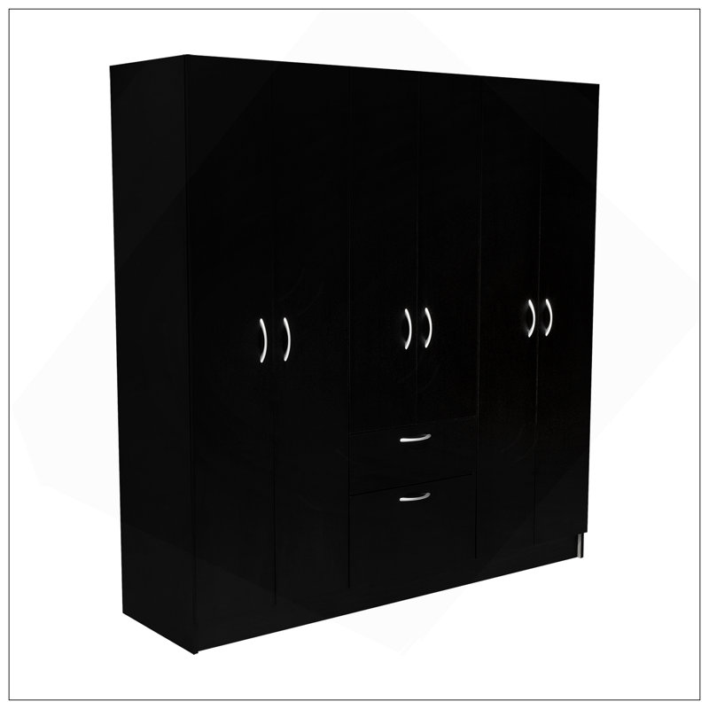 Armoire six portes Maya, chambre, noir / blanc