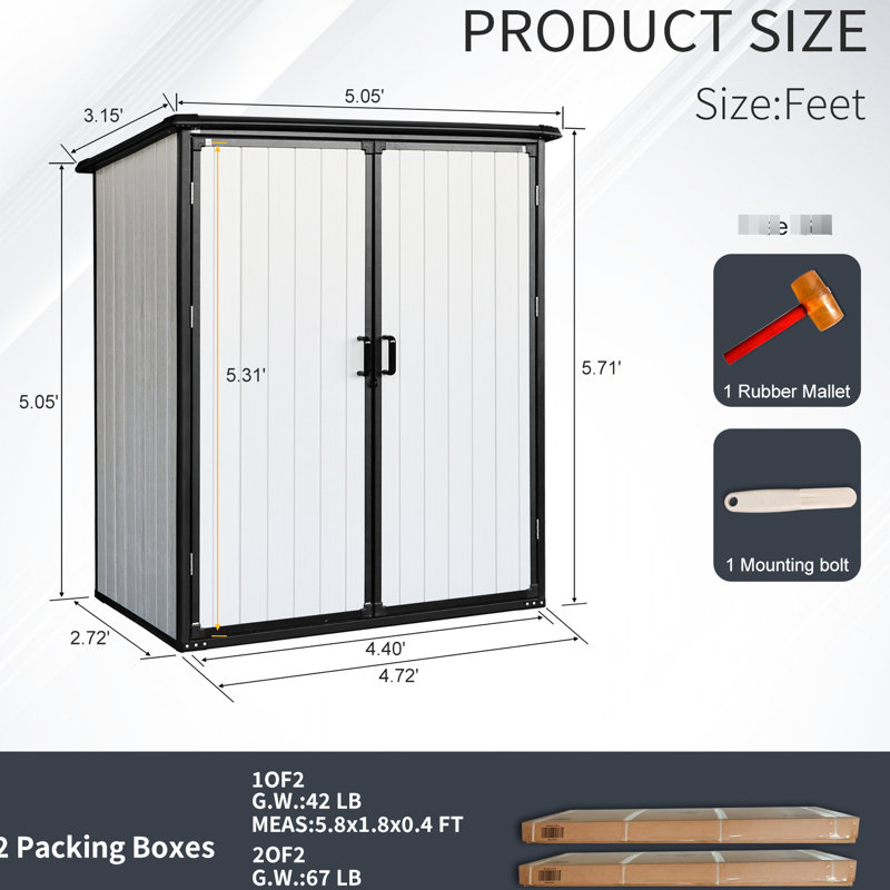 Unité extérieure imperméable de 5 pi x 3 pi: remise verrouillable en résine pour les vélos, rangement pour patio, protégé et abondant. Rangement disponible: organisé et polyvalent