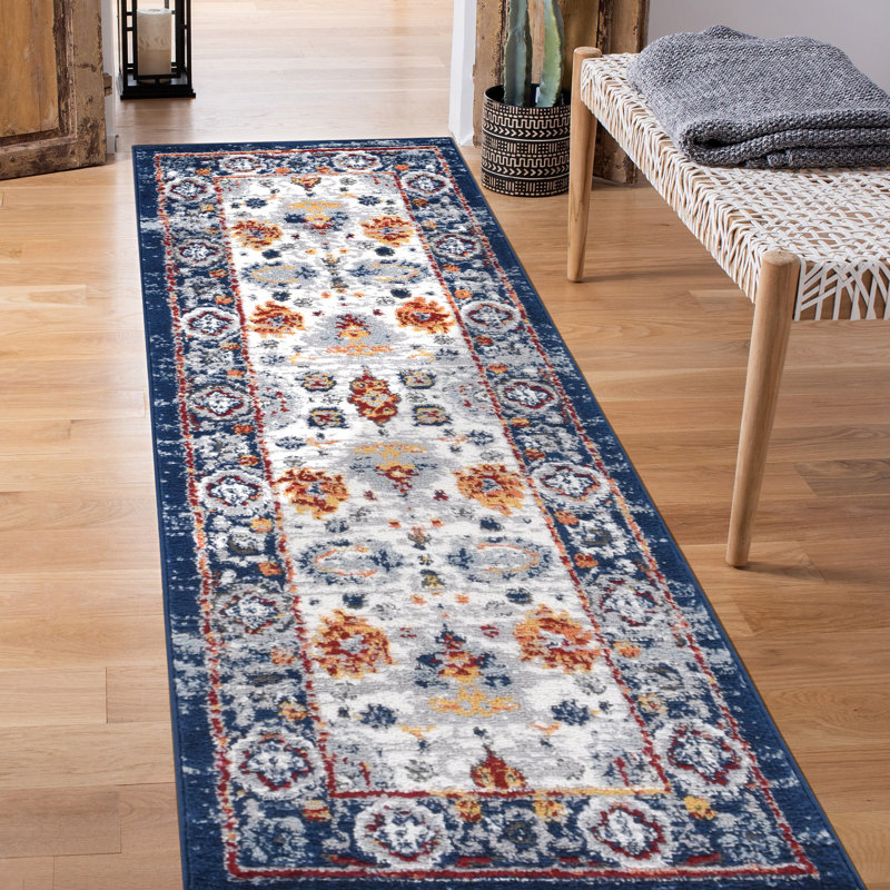 Tapis bleu / jaune Aleyssi, Tapis de couloir 2 pi 6 po x 10 pi 3 po