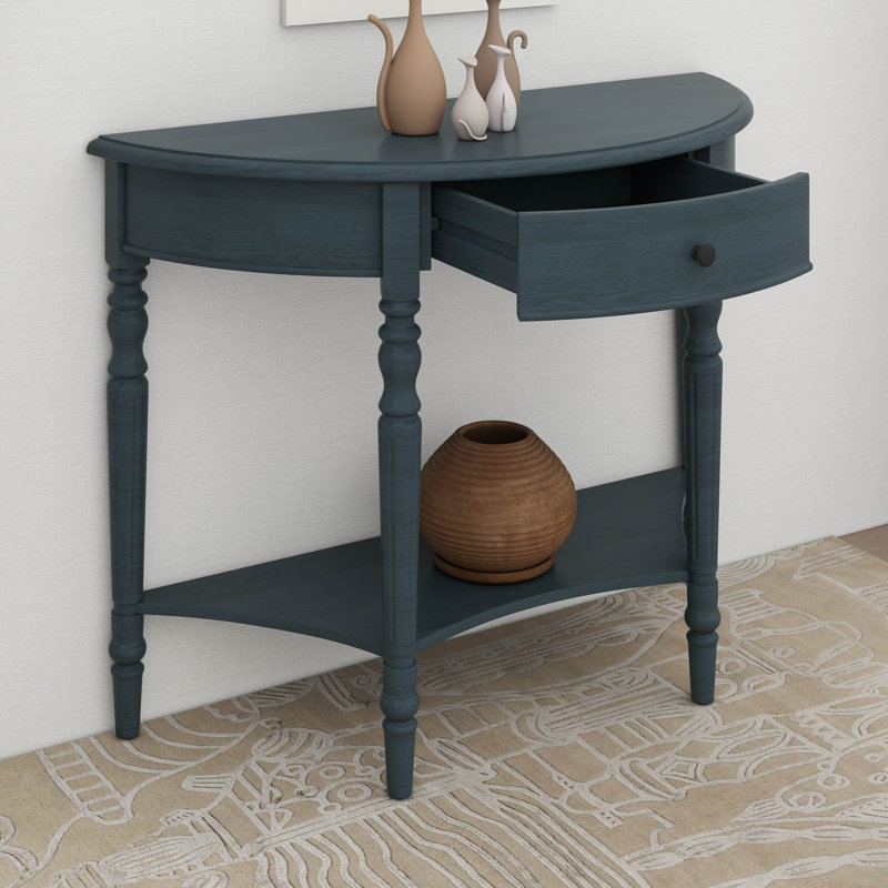 Petite console d'entrée en bois avec tiroir et tablette de rangement, Marine