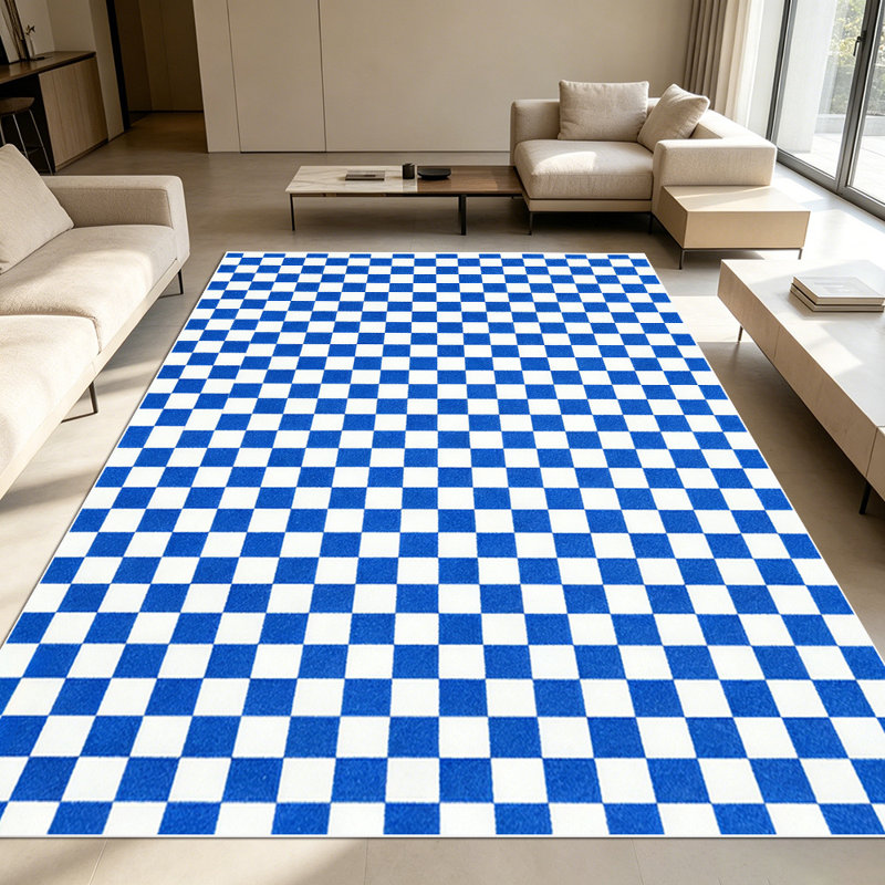 1PC Blue and White Checkered Checkerboard area rugs for Living Room, Soft and Comfortable, Suitable for all seasons, easy-to-maintain, machine washable Indoor floor mat, Under Table Farmhouse suitable for kitchen, dining room, bedroom, entryway, home