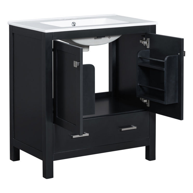 Ensemble de meuble-lavabo double 60 po - Lavabos séparés en céramique, tablette de rangement et tiroirs divisés (miroir exclu) - Solution de salle de bain moderne et spacieuse