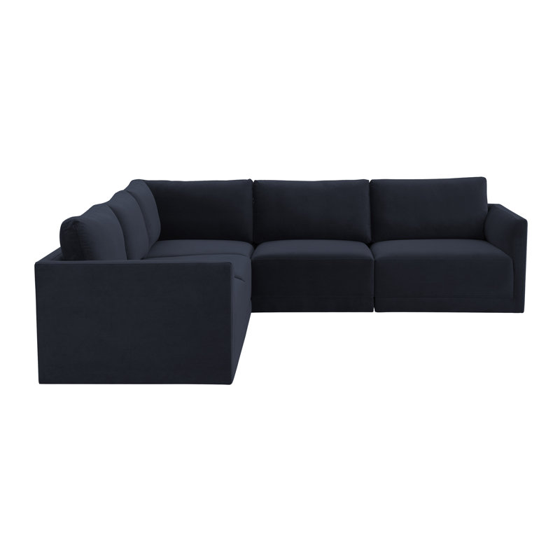 Canapé modulaire réversible 5 pièces Deirdre, Velours bleu marine