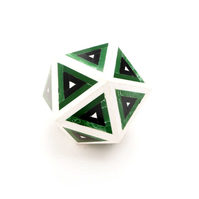 Diamond Shaped Decorative Bone & Resin Orb Sculpture Figurines, Green/Black/White