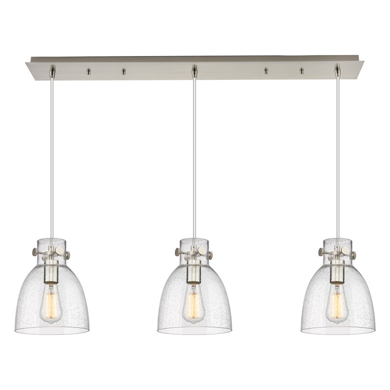 Luminaire suspendu en forme de cloche à 3 lumières Amrith, Bullé, Nickel satiné brossé