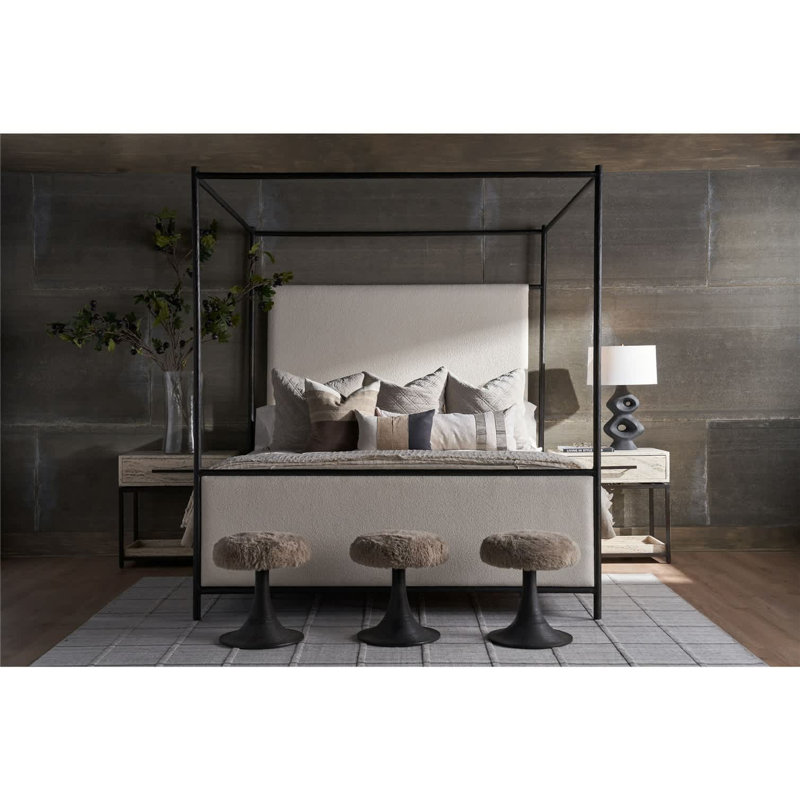 Modern Dove Nightstand White Travertine Soft-Close Drawer Touch Latch Electrical Bedside Accent