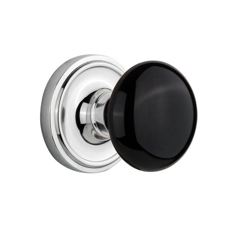 Classic Rosette with Black Porcelain Door Knob, Bright Chrome