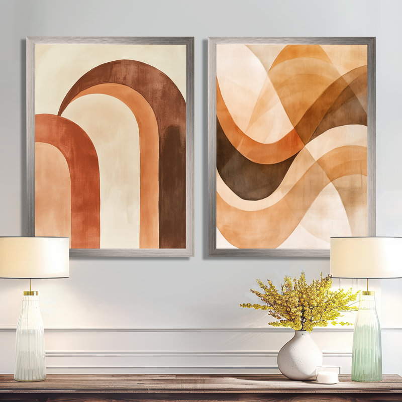 «Terracotta Arc Canvas», art mural abstrait couleur terre 2 pièces, composition de l'arc terreux, H 32 po x l 48 po