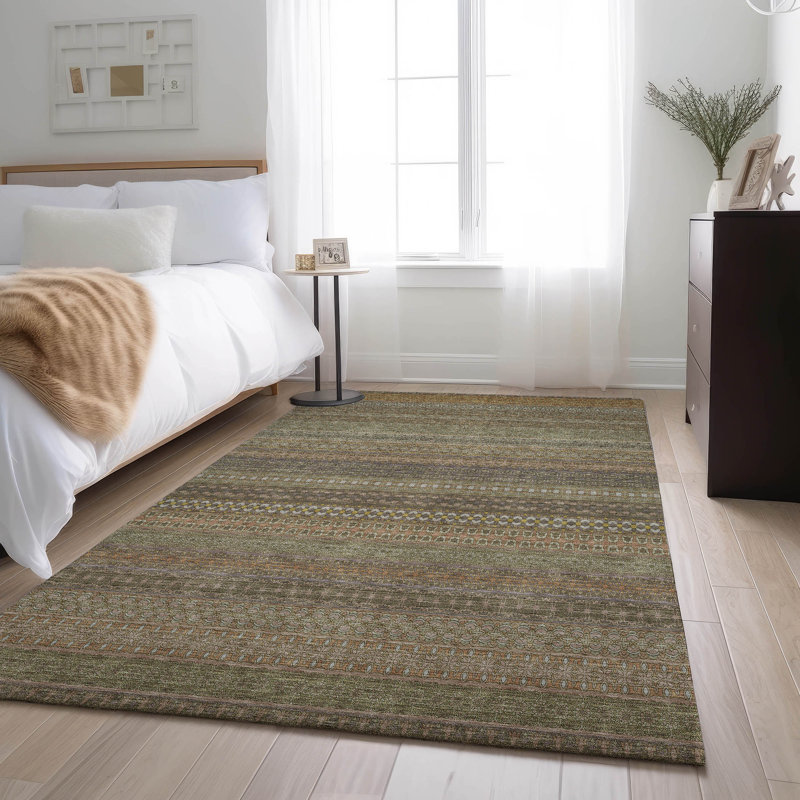 Premium Machine Washable Cerrito AMF527 Khaki, Rectangle 5' x 7'6"