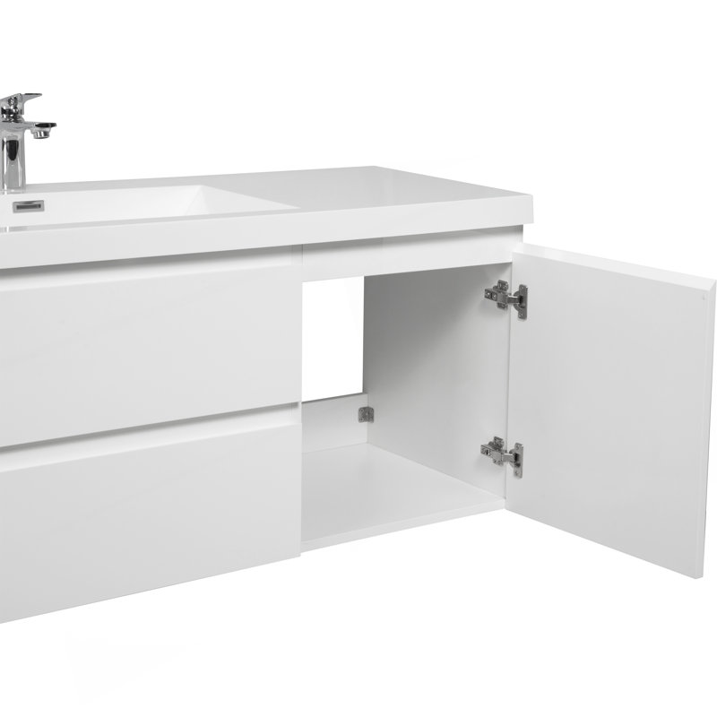 Meuble-lavabo mural peu encombrant avec lavabo de grande qualité et grand espace de rangement