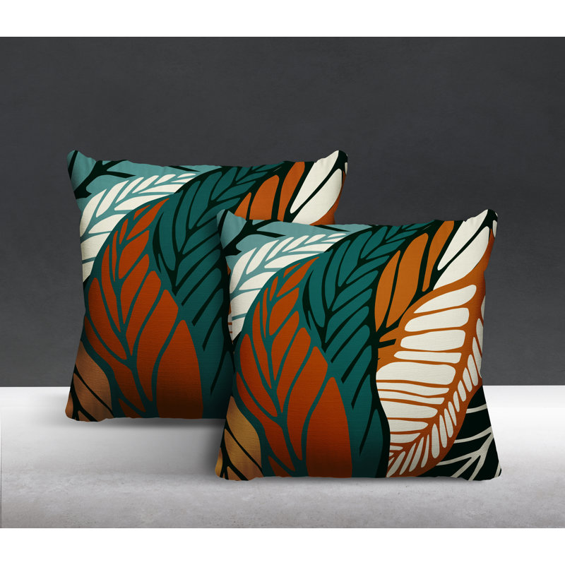  Coussin décoratif floral intérieur / extérieur réversible, L 15 po x H 15 po, Émeraude