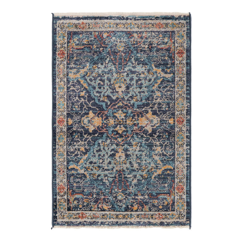 Tapis bleu marine à motif floral Alkire, Rectangle 2 pi 2 po x 3 pi 1 po