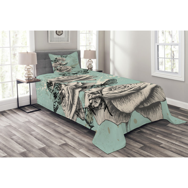 Adelinah Polyester Floral Bedspread with Pillow Shams, 170 x 220 cm Bedspread - 1 Sham