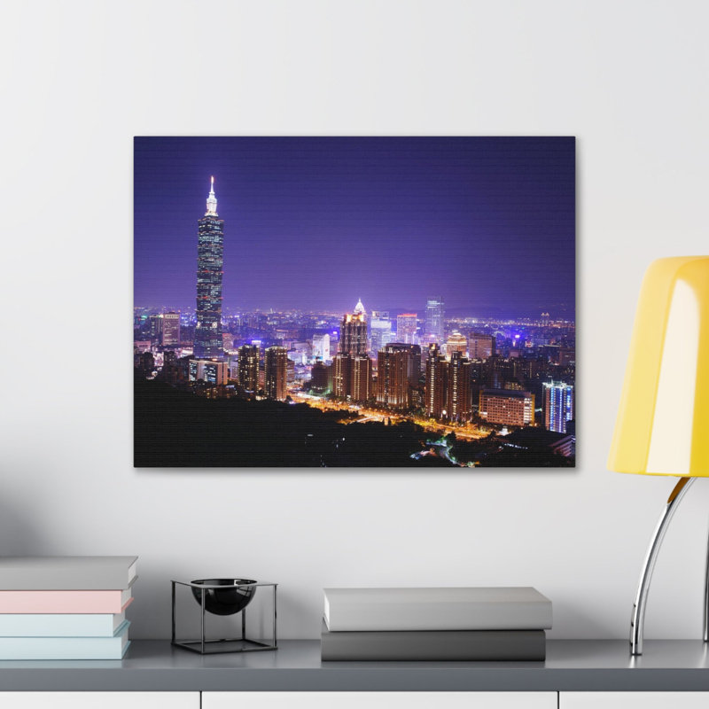 «Taipei Night Skyline», toile d'art à couper le souffle, paysage urbain époustouflant, H 16 po x l 20 po