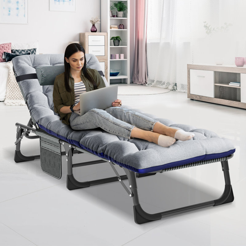 Reinforced and thick folding camping bed, Gris/Bleu