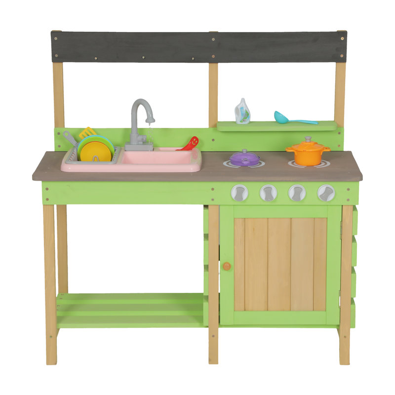 Kids Play Kitchen – Wood Kitchen Playset with Water Play Set & Cooking Toys, Outdoor Play Kitchen for Ages 3-8, Backyard Gift for Boys & Girls