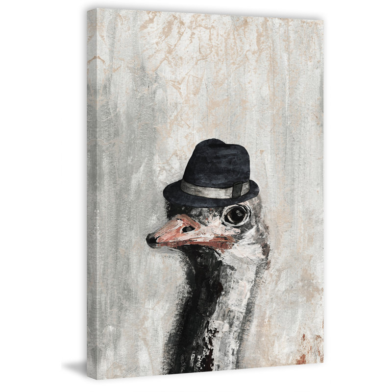 Mister Ostrich - Wrapped Canvas Rectangle Painting, 15" H x 10" W x 1.5" D