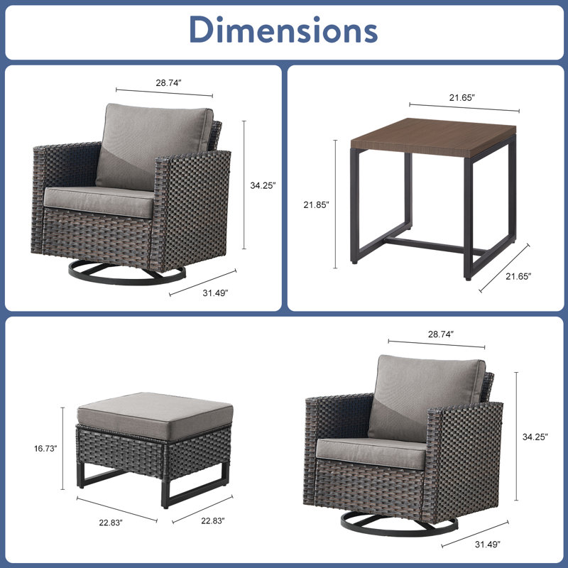 Nazime Outdoor Lounge Chair with Ottoman, Gray