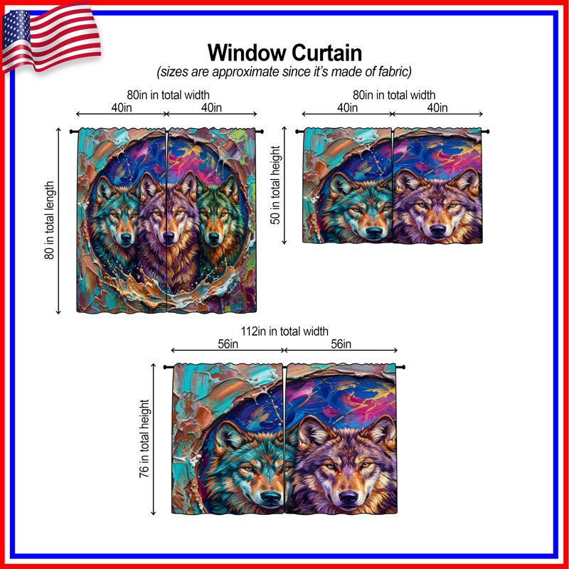 Three Wolves, 40in x 52in - 2 panels, Obscurcissement de chambre