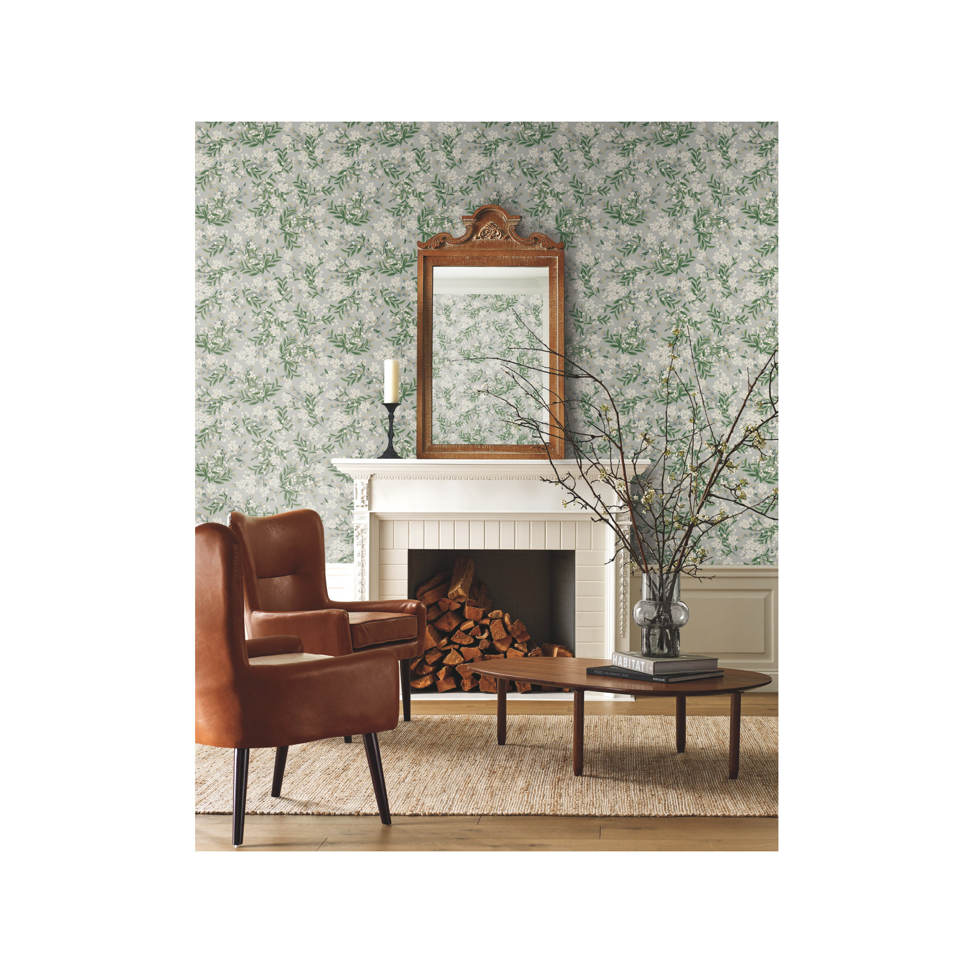 Rifle Paper Co. Cornflower 27" L x 27" W Smooth Wallpaper Roll, Gray/Green