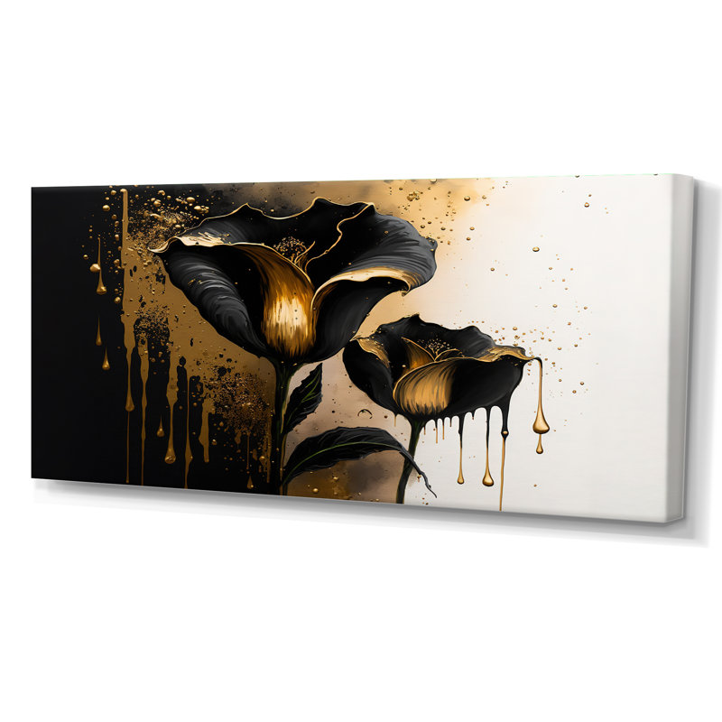 Décoration murale noire et dorée Cally Lillies - Calla Lily, Toile tendue, H 28 po x l 60 po x P 1,5 po