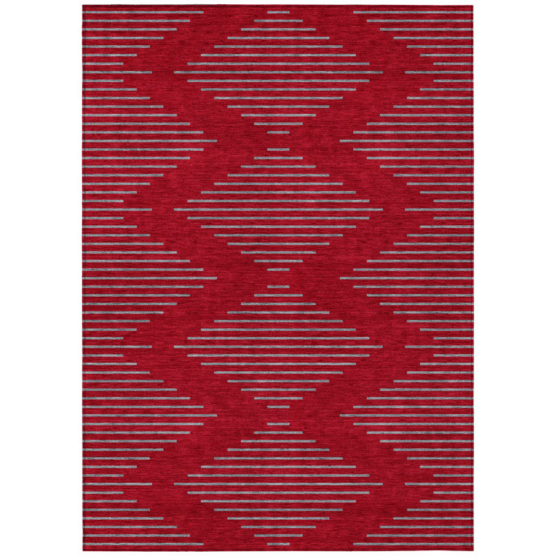 Norelia Red Washable Indoor-Outdoor Rug - , 5' x 7'6"