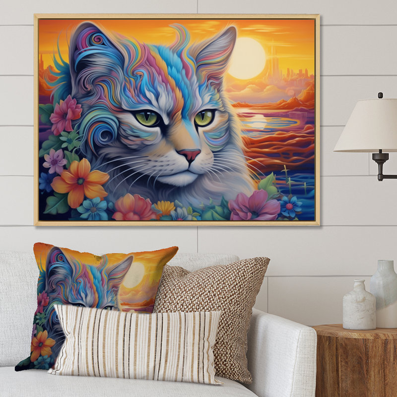 Portrait d'un beau chat aimable I sur toile, H 16 po x l 32 po x P 1 po, Cadre naturel flottant
