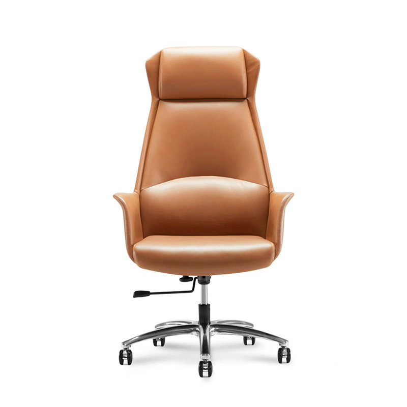 Fauteuil de bureau réglable en cuir véritable + similicuir + alliage d'aluminium, Marron clair