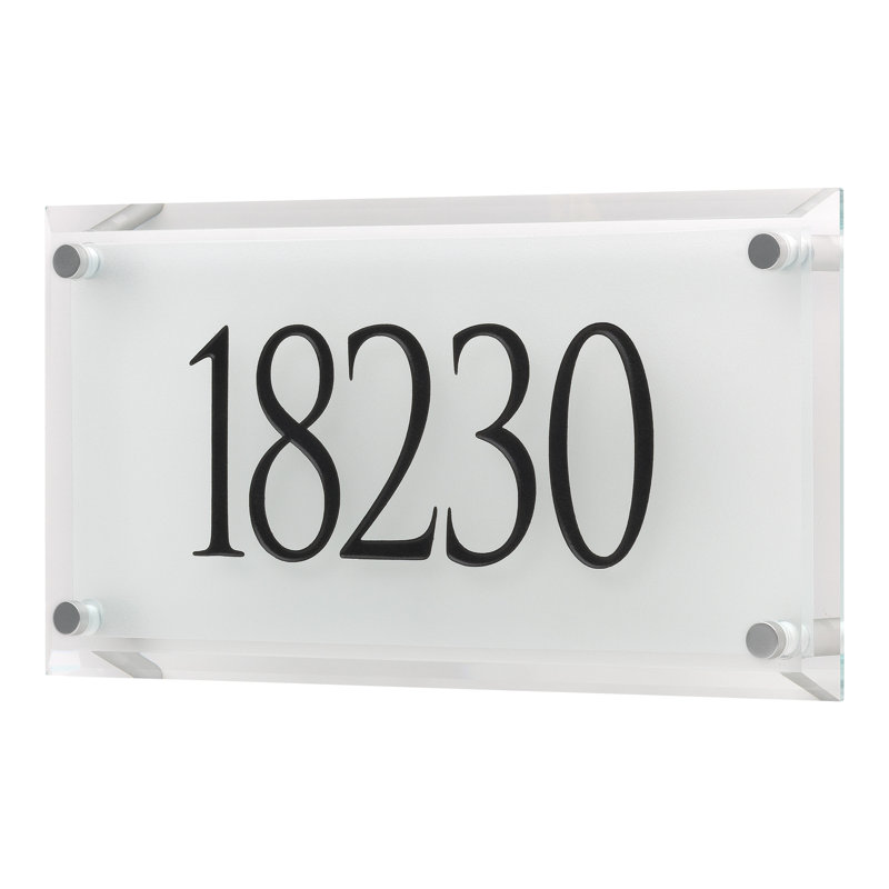 Frosted Beveled Crystal Trajan Engraved 1-Line Address Sign, Black, Yes