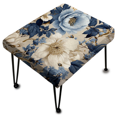 Blue And White Flower Radiance II - Floral Rectangle Ottoman