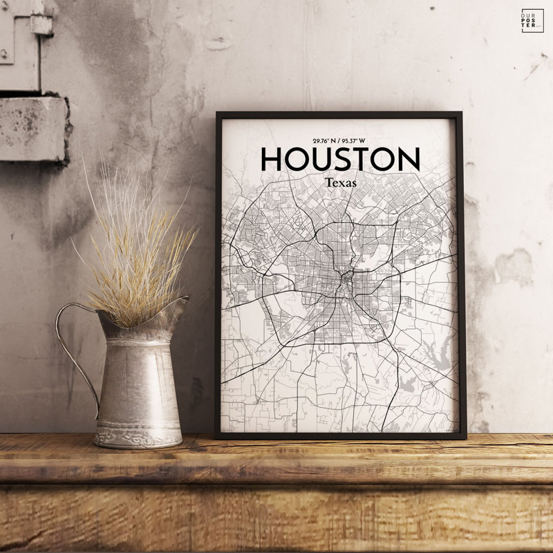 « houston city map », reproduction d’impression sur affiche en tons, H 17 po x l 11 po