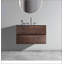 Meuble-lavabo mural en noyer de 30 po avec lavabo en céramique avec trois trous de robinet, grand meuble-lavabo flottant de rangement pour salle de bain moderne, lavabo une pièce sans drain, pré-assemblé