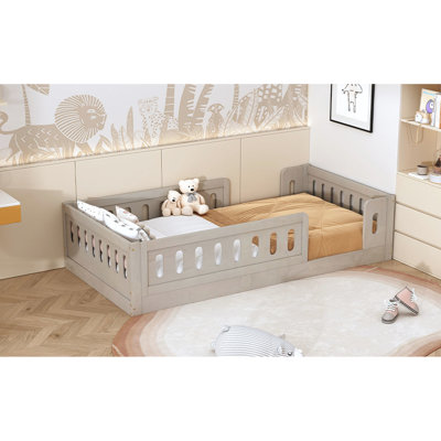 Lit plateforme en bois sécuritaire et durable avec garde-corps pour enfants, idéal pour les jeux imaginatifs et un sommeil confortable