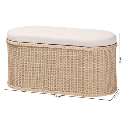 Banc de rangement en rotin tressé naturel avec couvercle relevable rembourré - Coffret de style bohème côtier pour chambre à coucher