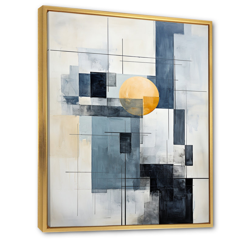 «Jahdae Beige Blue», impression sur toile, H 40 po x l 30 po x P 1,5 po, Cadre flottant doré