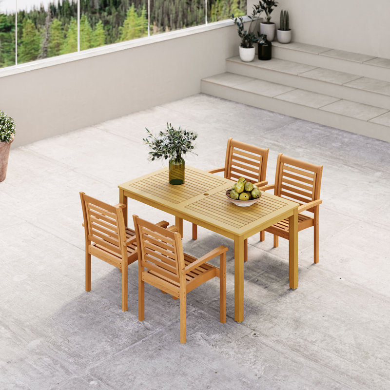 Amazonia FSC Wood Outdoor Patio Rectangular Dining Set, 4